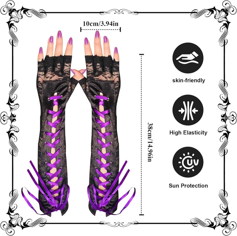 RainFlowwer Fingerless Gloves Steam Punk Goth Witch Long Elbow Arm Warmer Lace Sleeves for Costume Party Halloween Cosplay - Image 5